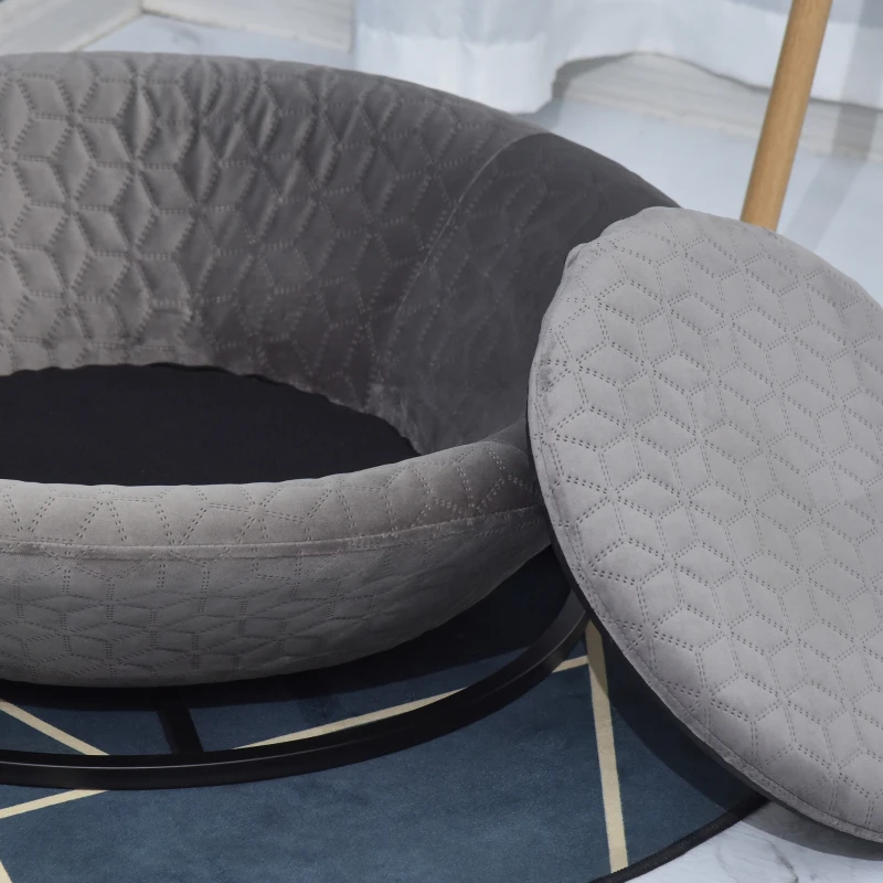 PawHut Hundesofa in Beckenform mit Weichem Bezug, Drehbar Haustiersofa mit Metallbeinen, Hundebett Katzensofa Grau 72x72x21 cm