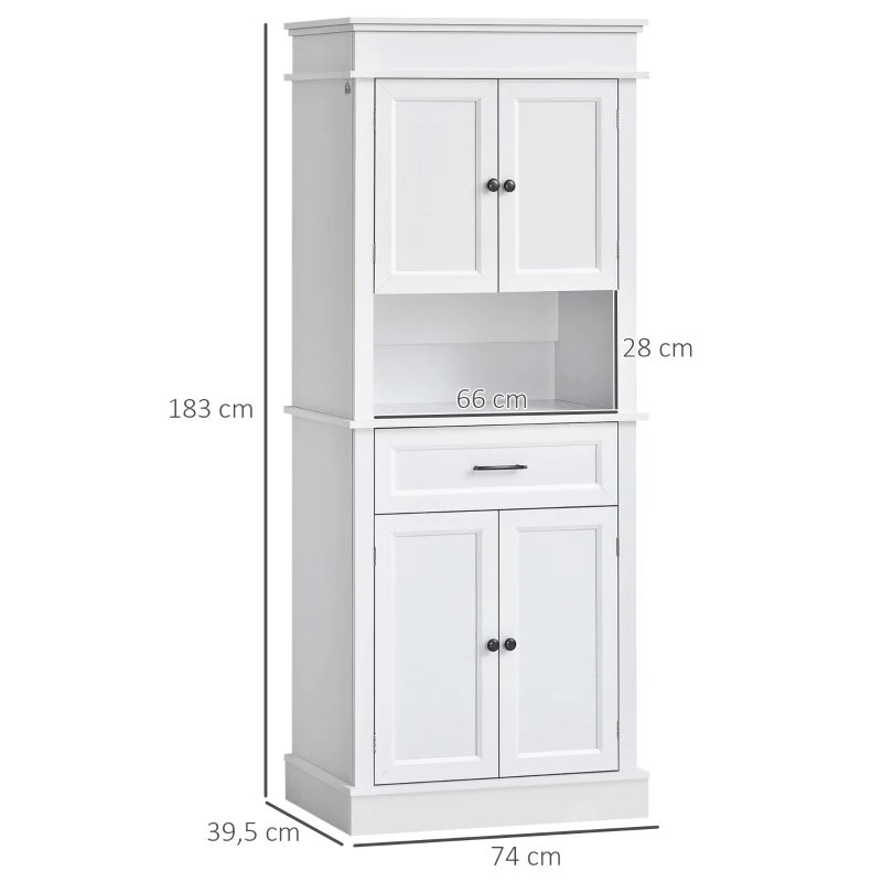 HOMCOM Küchenschrank Landhausstil 2 Schränke 1 Schublade 74 cm x 39,5 cm x 183 cm Holzwerkstoff Weiß