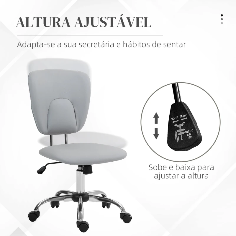 Vinsetto Cadeira de Escritório Giratória de Couro PU com Altura Ajustável e Função Basculante 50x54x87,5-96,5 cm Cinza Claro