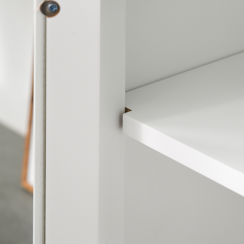 HOMCOM Küchenschrank Sideboard Kommode Aufbewahrungsschrank mit Glastür und verstellbarer Einlegeböden Esszimmer Wohnzimmer MDF Weiß 60 x 35 x 90 cm