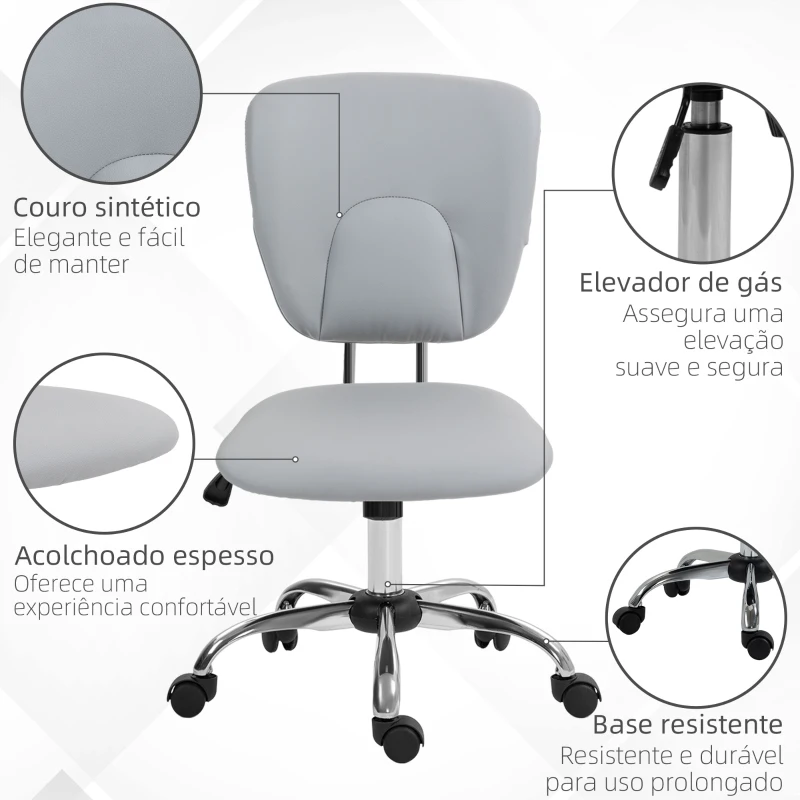 Vinsetto Cadeira de Escritório Giratória de Couro PU com Altura Ajustável e Função Basculante 50x54x87,5-96,5 cm Cinza Claro
