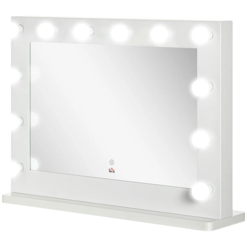 HOMCOM Hollywoodspiegel met verlichting, aanraakbediening, geheugenfunctie, 12 dimbare LED-lampen, wit, 80 x 60 cm