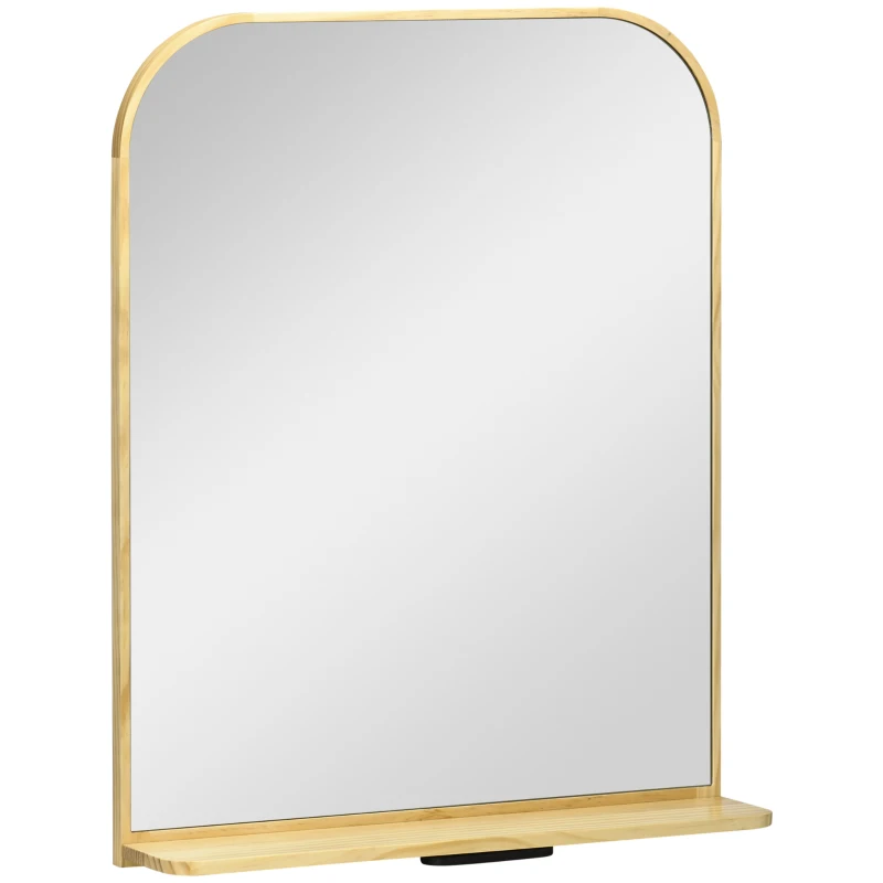 HOMCOM Wandspiegel mit Ablage, Rahmen aus Kiefernholz, 56 cm x 12 cm x 71,6 cm, Natur