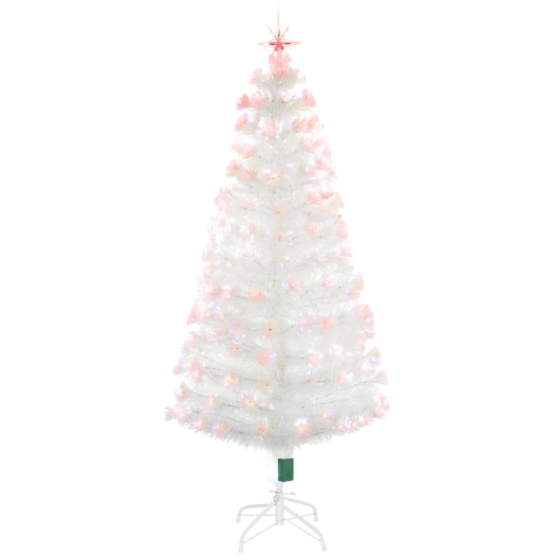 HOMCOM Weihnachtsbaum 1,2 m Christbaum Kunsttanne 130 Zweige mit RGB Led-Leuchten Metallfuß PVC Weiß Ø45 x 120H cm