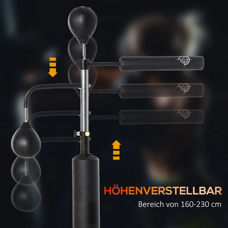 HOMCOM Boxstand Standbox-Trainer mit 2 Speedbällen Reflexstange und Saugnapf-Basis 160-230cm höhenverstellbar Geeignet für Erwachsene Jugendlichen Schwarz