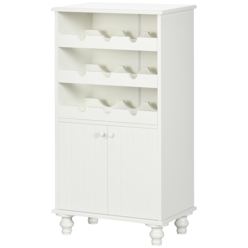 HOMCOM Weinregal mit Schrank, Weinschrank, Buffetschrank, für 9 Weinflaschen, Kiefernholz, Weiß,