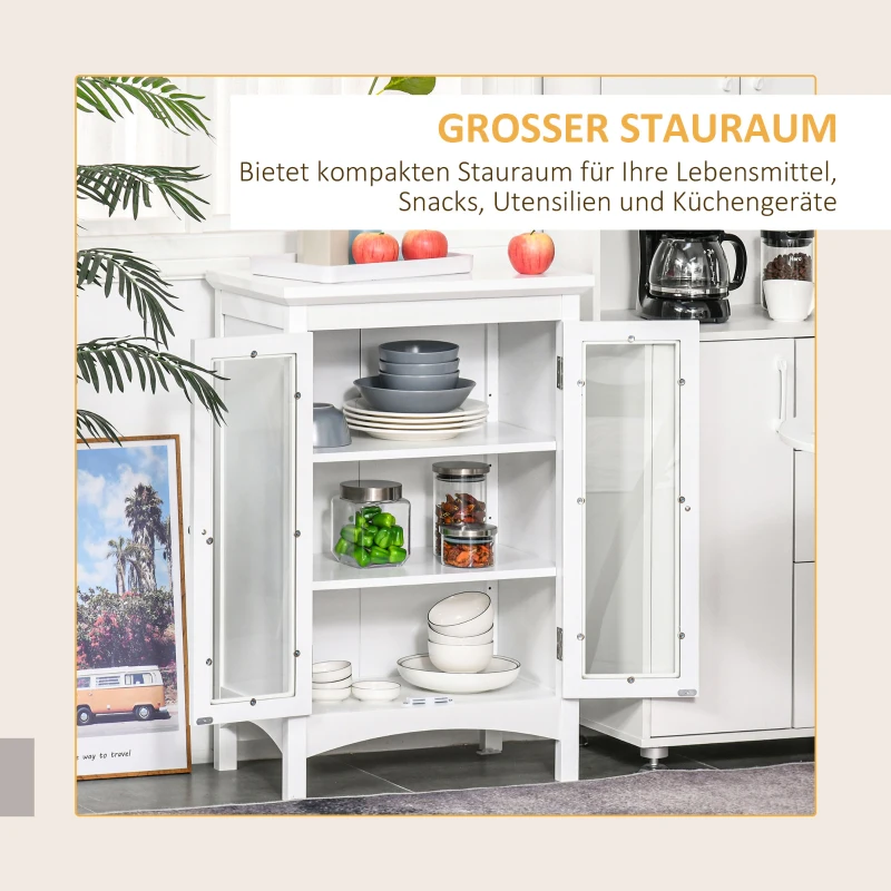 HOMCOM Küchenschrank Sideboard Kommode Aufbewahrungsschrank mit Glastür und verstellbarer Einlegeböden Esszimmer Wohnzimmer MDF Weiß 60 x 35 x 90 cm