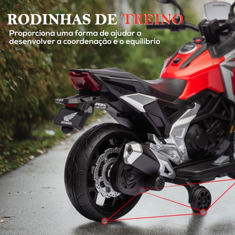 AIYAPLAY Moto Elétrica para Crianças de 3-6 Anos com Licença Honda com USB MP3 Luz LED e Velocidade 3 km/h Carga 30 kg Vermelho