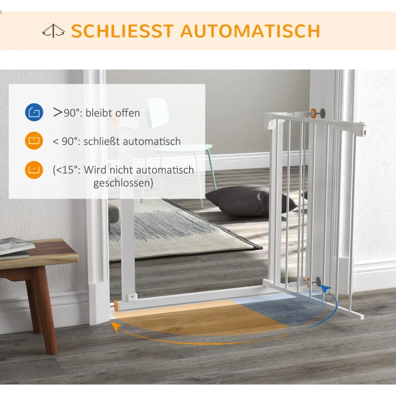 PawHut Türschutzgitter Treppenschutzgitter mit Verlängerung Türgitter ohne Bohren Treppengitter für Breiten 74-95 cm Metall Weiß