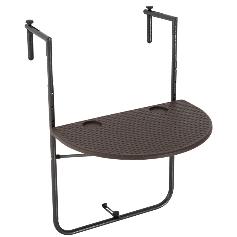 Outsunny Balkonhängetisch Hängetisch halbrund klappbar Rattan-Optik höhenverstellbar Balkon Braun 60 x 39 x 73–83,5cm