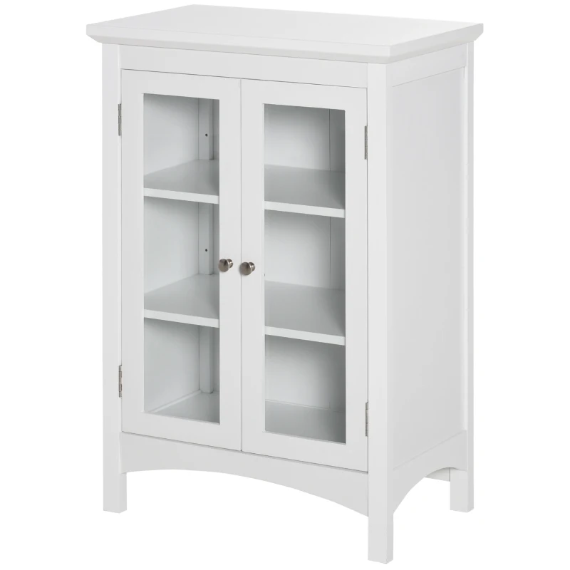 HOMCOM Küchenschrank Sideboard Kommode Aufbewahrungsschrank mit Glastür und verstellbarer Einlegeböden Esszimmer Wohnzimmer MDF Weiß 60 x 35 x 90 cm