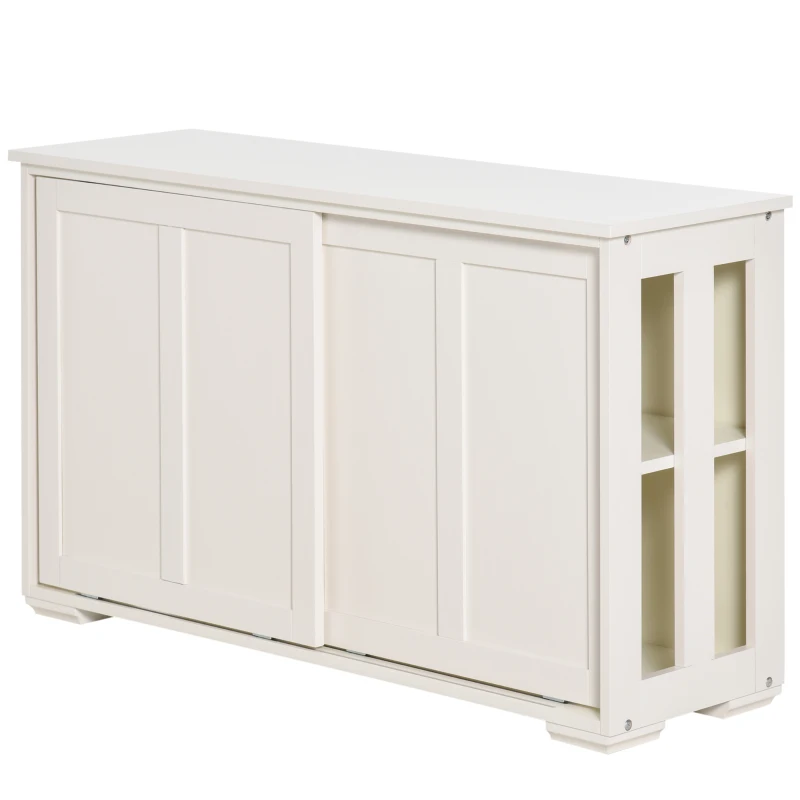 HOMCOM Küchenschrank Sideboard mit 2 Einlegeböden Schiebetüren Kommode verstellbaren Ablagen Aufbewahrungsschrank Kippsicheres Design gute Belüftung MDF Weiß 106,5x33x63 cm