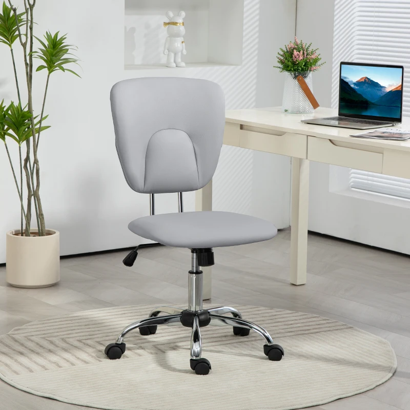 Vinsetto Cadeira de Escritório Giratória de Couro PU com Altura Ajustável e Função Basculante 50x54x87,5-96,5 cm Cinza Claro