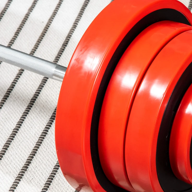 HOMCOM Langhantel, 50 kg, rutschfester Griff, 8 Hantelscheiben, gummierter Rand, Eisen, rot, 170 x 33 x 33cm