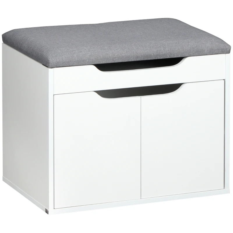 HOMCOM Schuhbank mit Schrank, aufklappbar, inkl. Sitzpolster, 60 cm x 40 cm x 50 cm, Weiß + Grau