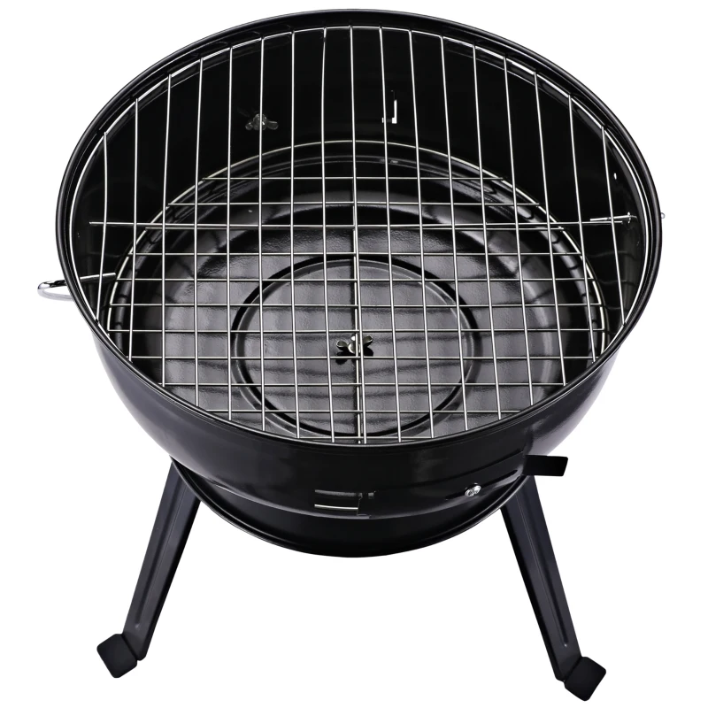Outsunny Kugelgrill Holzkohlegril Windschutz Dreibeinfuß Camping Picknick tragbar Metall Schwarz Ø36,5 x 54 cm
