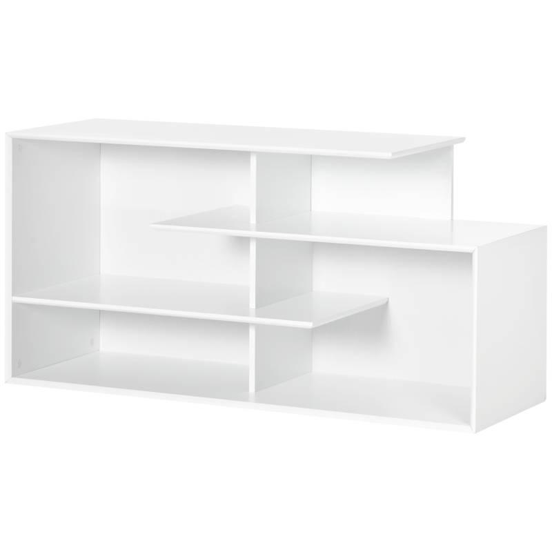 HOMCOM TV Bank mit 4 Regalen, Kabelführungslöchern, TV-Geräte bis zu 32"-55",120 cm x 40cm x 60cm, Weiß