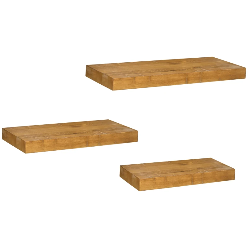 HOMCOM 3er-Set Wandregale, modulares Regalsystem, Kiefernholz, 50 x 18 x 3,6 cm