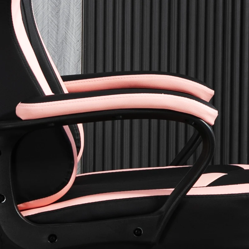 Vinsetto Cadeira Gaming com Altura Regulável Basculante Apoio de Cabeça e Almofada Lombar 61x70x121-129 cm Rosa e Preto