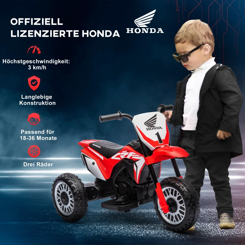 HOMCOM Elektryczny motocykl dla dzieci Honda, 3 km/h, efekty dźwiękowe, dla dzieci 18-36 miesięcy, Czerwony