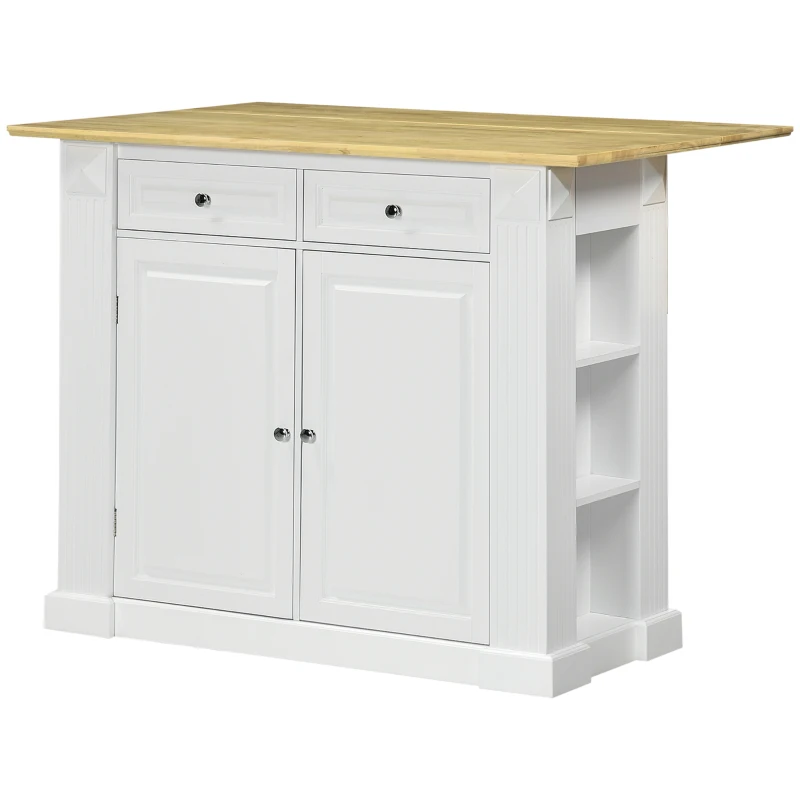 HOMCOM Kücheninsel, 2 Schränke, 2 Schubladen, 6 Gewürzregale, 108 cm x 78,4 cm x 84 cm; Natur +Weiß