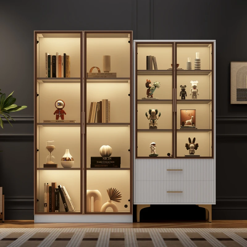 Vitrine de salon moderne avec éclairage LED et étagères réglables, verre, 80x40x160 cm + 70x35x150 cm - Buffet de salon moderne, Blanc(m-5)