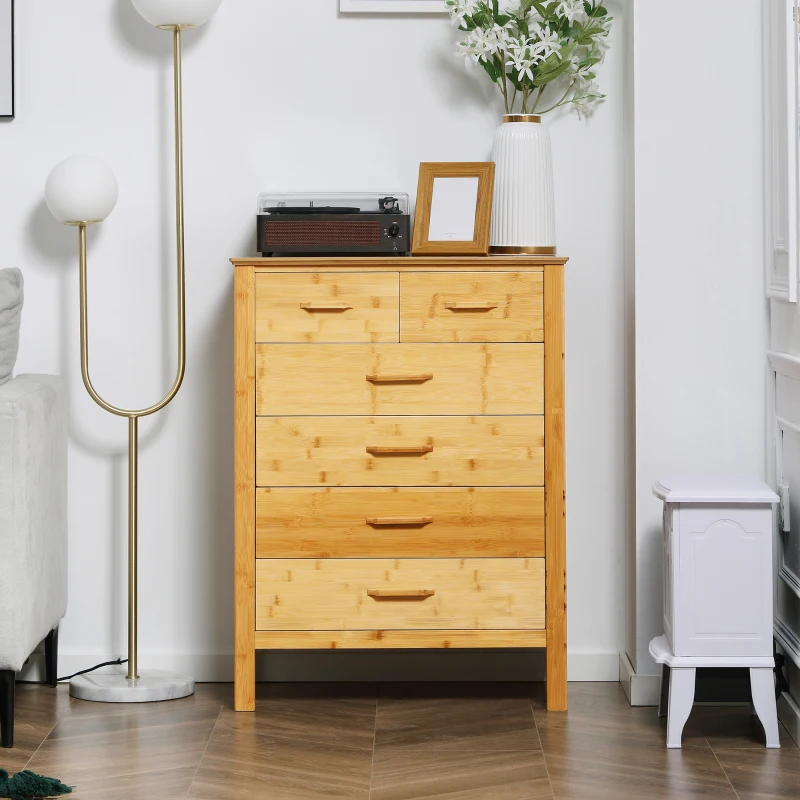 HOMCOM Kommode mit 6 Schubladen, 66 cm x 37,5 cm x 88,6 cm, Natur