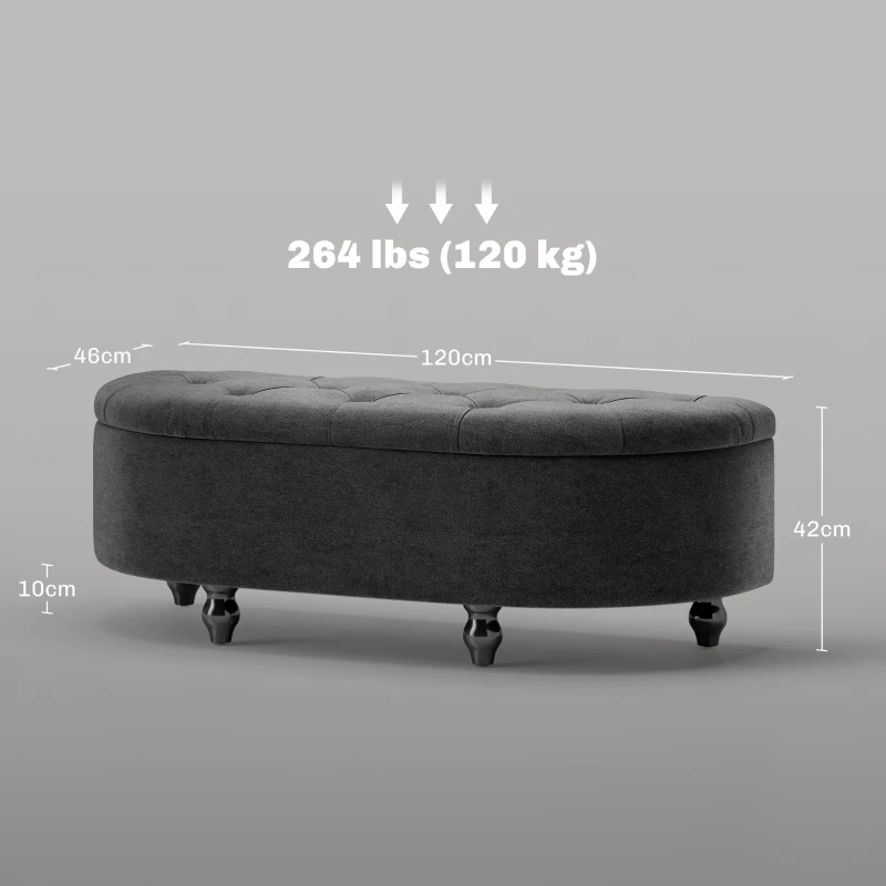 HOMCOM Kruk met Opbergruimte, 2-in-1 Poef, Gestoffeerd, Fluweelbekleding, Hydraulische Dempers, 120 x 46 x 42 cm, Donkergrijs(m-3)
