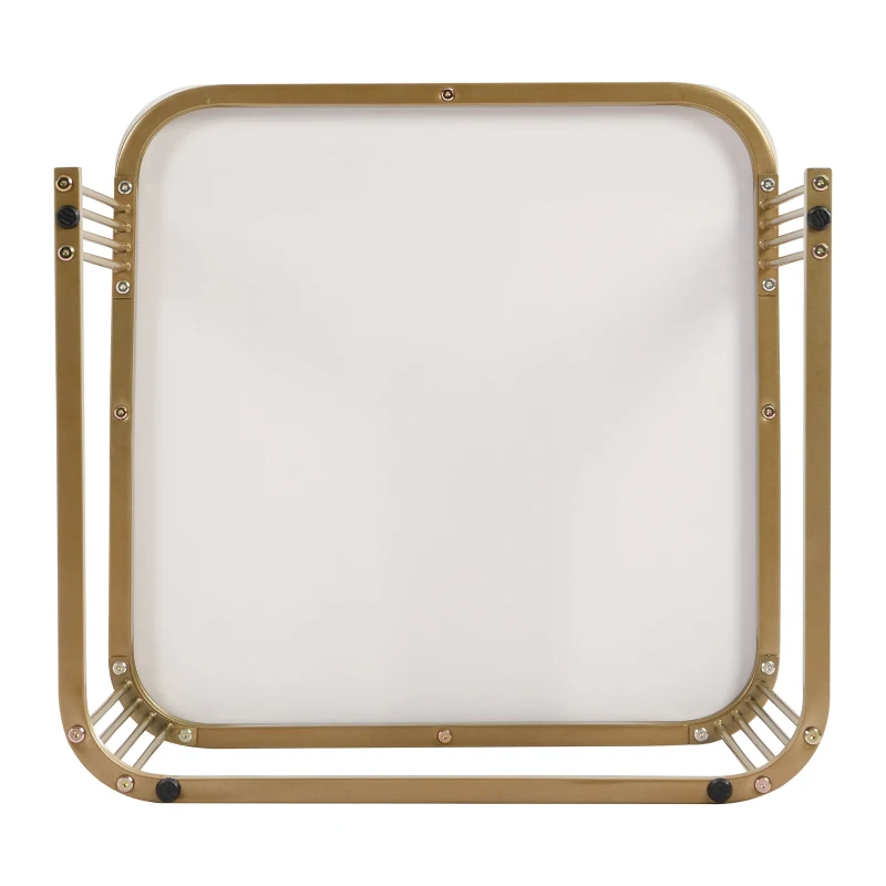 Set di 2 Tavolini da Salotto Impilabili con Piano in Marmo Lucido e Vetro, Struttura in Metallo e Cassetti, 60x60x42 cm + 50x50x34 cm, Nero