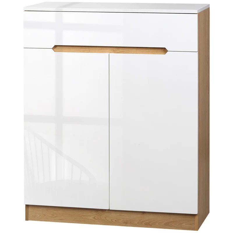 HOMCOM Schuhschrank, Schuhkommode, Schublade, versetzbare Einlegeböden, Hochglanzoberfläche, weiß, 80 x 32 x 100 cm