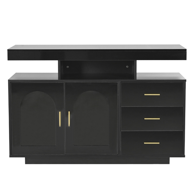Credenza Moderna e Lucida con 3 Cassetti e 2 Ante, Luci LED 16 Colori, per Soggiorno e Cucina, 120x40x80 cm, Nero
