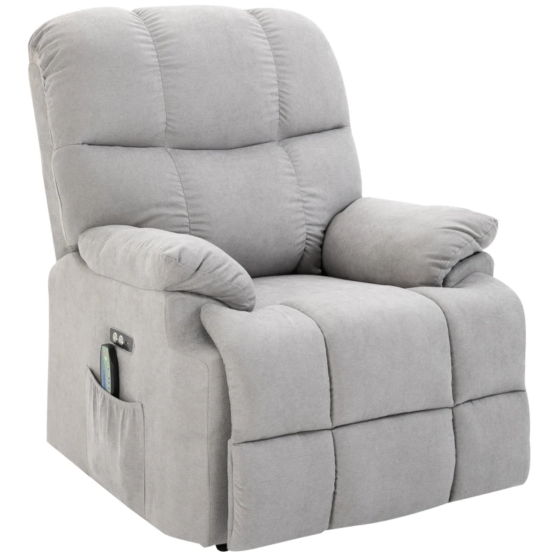 HOMCOM Massagesesselsessel mit Aufstehhilfe, 8 Vibrationsköpfe, Fernbedienung, USB-Schnittstelle, Grau