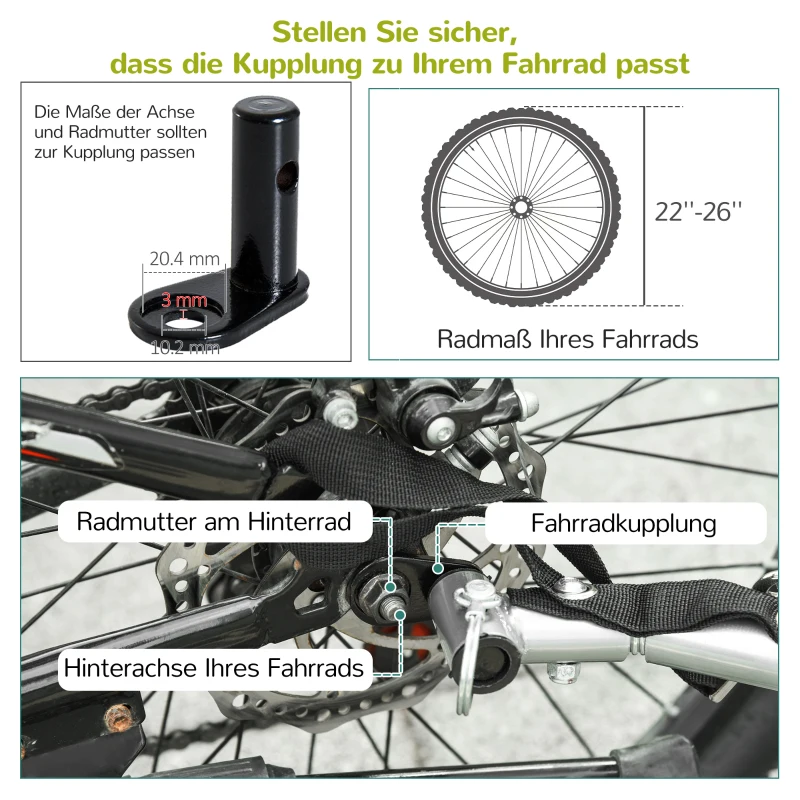 HOMCOM Kinderanhänger, für 2 Kinder, Universalkupplung, Regenschutz, grün+schwarz, 142 x 85 x 105 cm