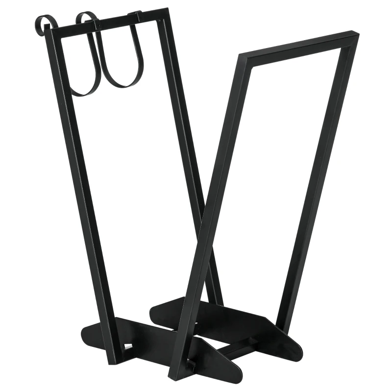 Outsunny Raft pentru Busteni cu Carlige pentru Exterior si Interior din Otel, Suport pentru Lemne Design Modern cu Baza Inaltata, 45x32x58cm, Negru