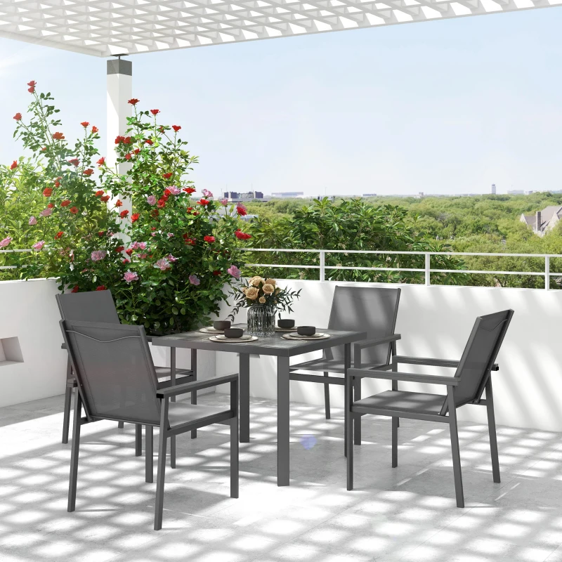 Outsunny Five-Piece Metal Dining Set, with Glass-Top Table - Grey