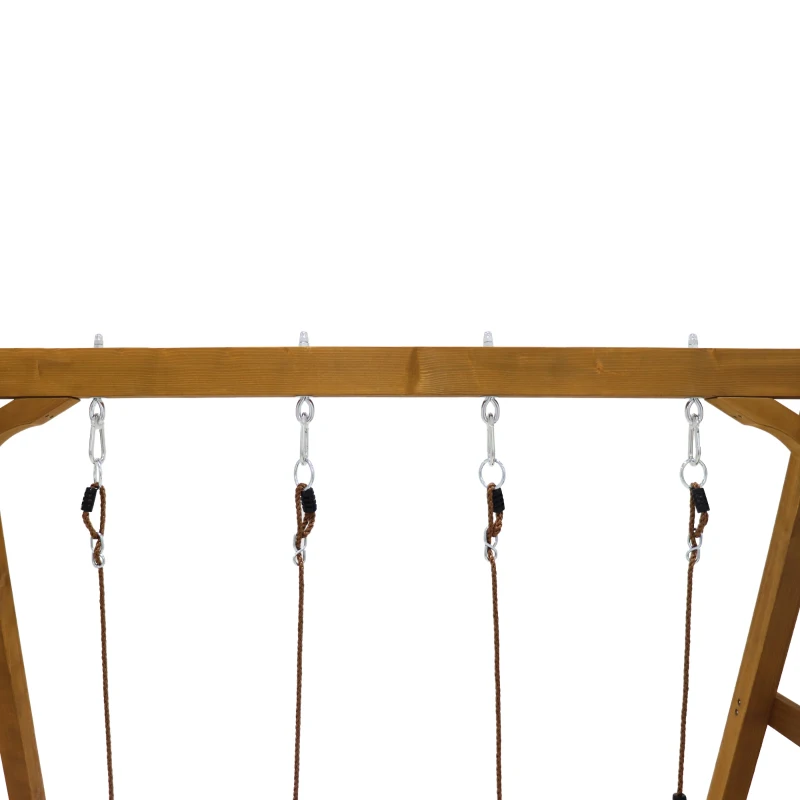 Altalena in legno doppia per bambini con scivolo e scala da arrampicata, 239x240x169 cm, colore naturale