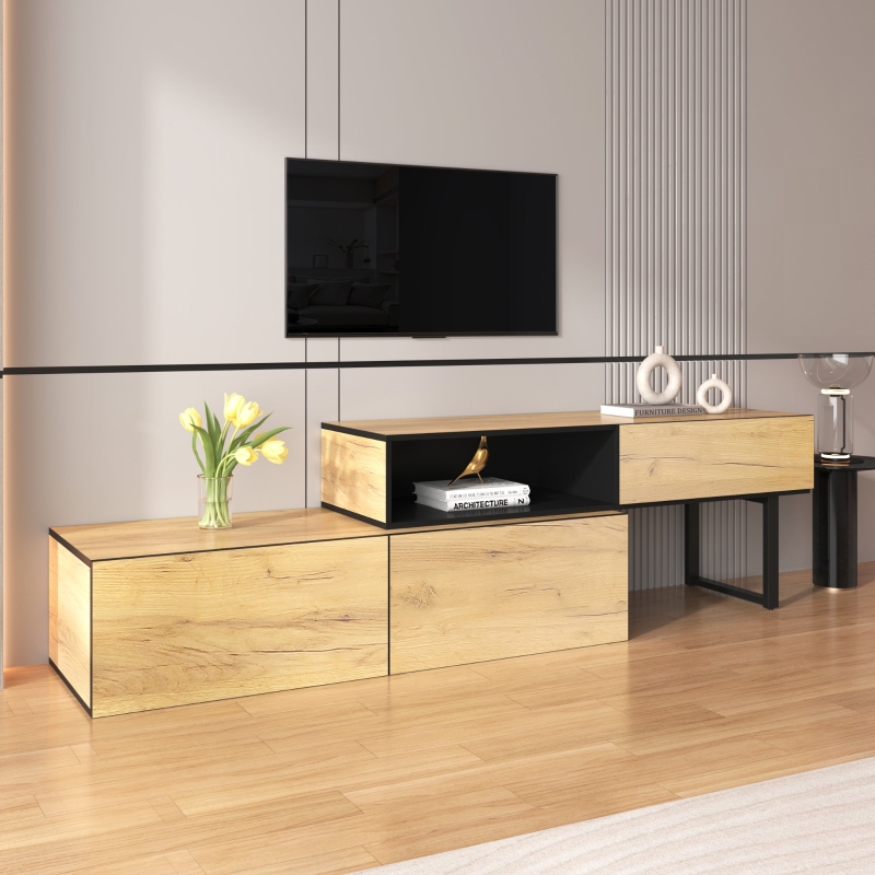 Mobile TV Moderno In Legno Massello - Con Cassetti E Ante - Lunghezze Da 140 A 300 Cm - Supporto TV Per Soggiorno E Camera Da Letto - Gestione Cavi E Angoli Arrotondati