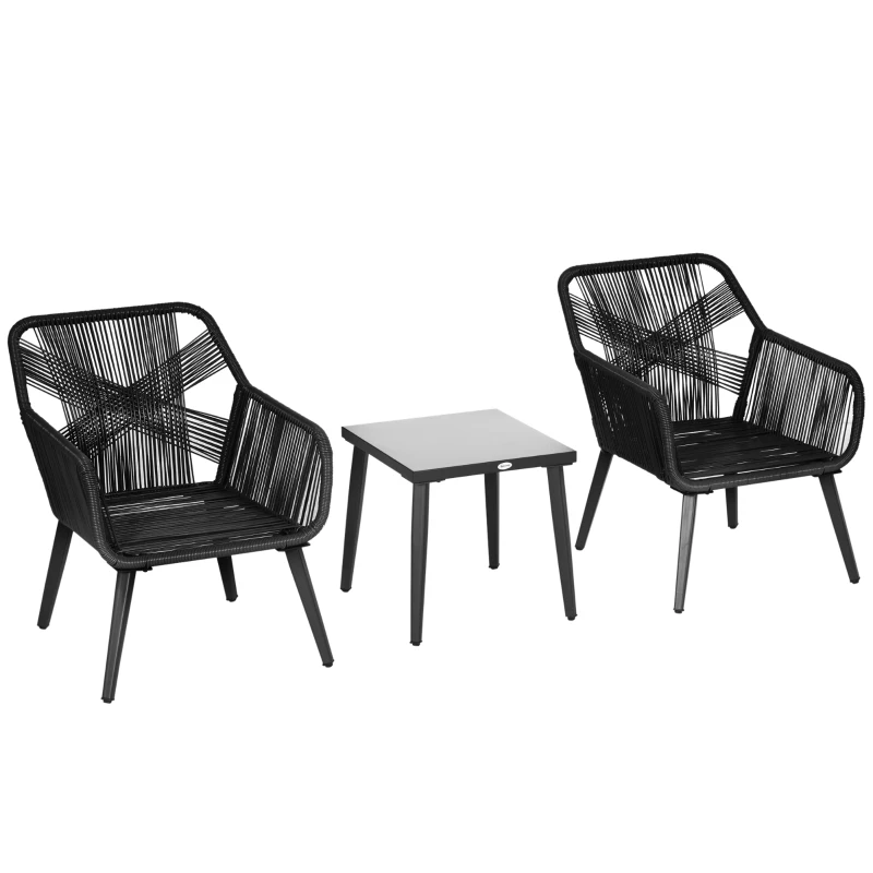 Outsunny Garten-Lounge-Set für 2 Personen 2 Sessel 1 Tisch wetterbeständig, 63 cm x 73 cm x 78 cm, Schwarz + Dunkelgrau
