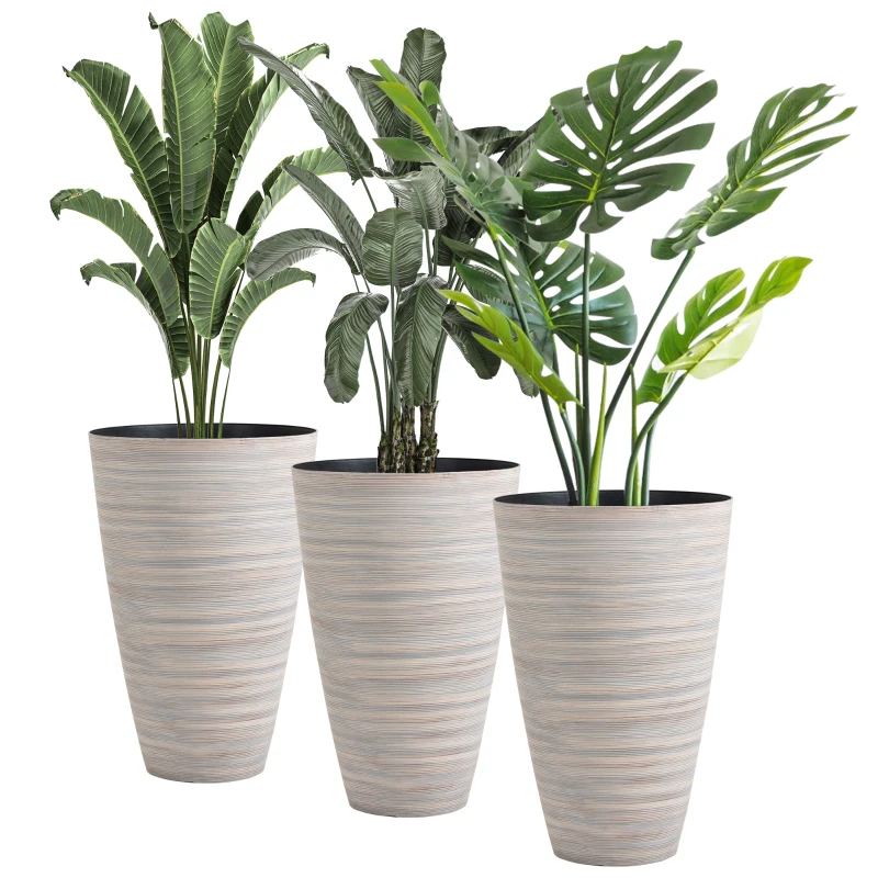 Outsunny 3er-Set Blumentöpfe, Pflanztöpfe, Indoor, Outdoor, 70 cm, Cremeweiß