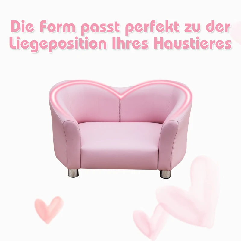 PawHut Luxus Haustiersofa Hundesofa Hundebett Sofa für Katzen Hunde Kunstleder Massivholz Rosa 67 x 41 x 39 cm
