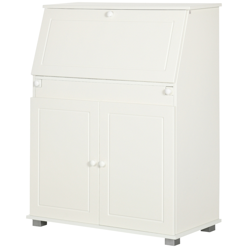 HOMCOM Sekretär Schreibtisch Kommode Schreibkommode Klappensekretär platzsparender Computertisch mit Schrank Weiß 82 x 38,5 x 107 cm