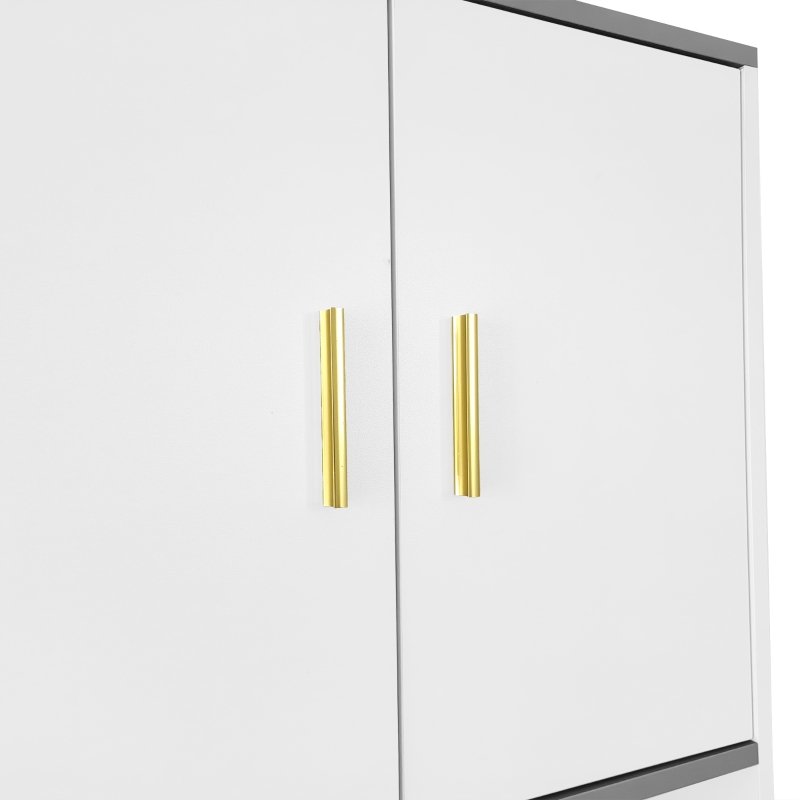 Comodă Modernă cu 4 Uși și Compartiment Deschis Central, Balamale Silențioase Soft-Close, pentru Bucătărie și Living, 60x40x180 cm, Alb