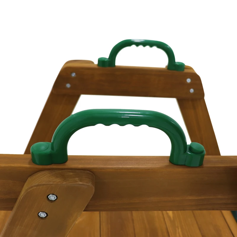 Altalena in legno doppia per bambini con scivolo e scala da arrampicata, 239x240x169 cm, colore naturale