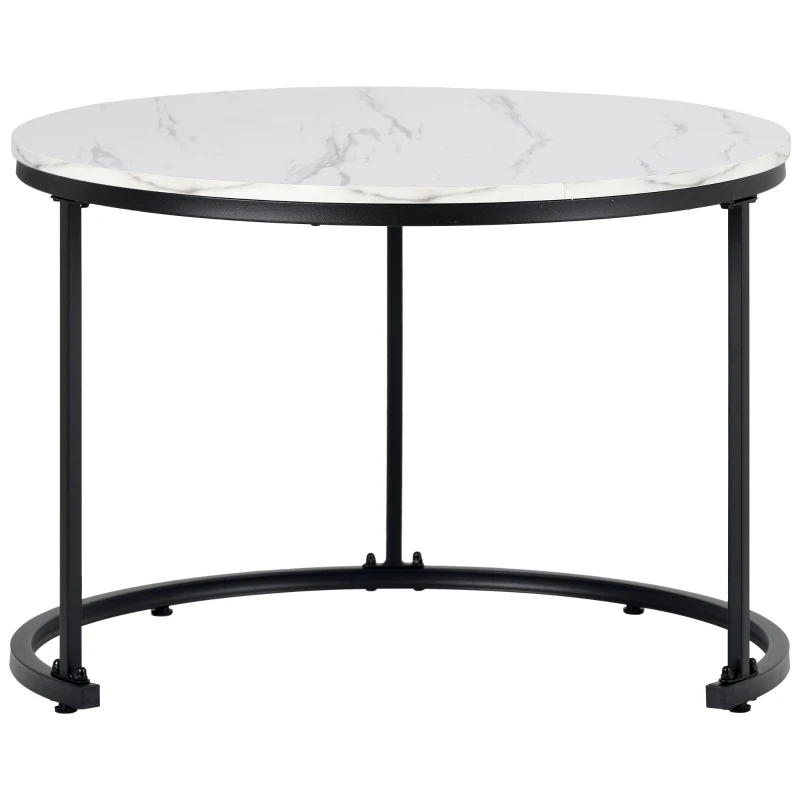 Tavolini da Salotto Rotondi Moderni Impilabili in MDF, con Struttura in Metallo, Dimensioni 50x70.5 cm+45.5x44 cm, Colore Marmo