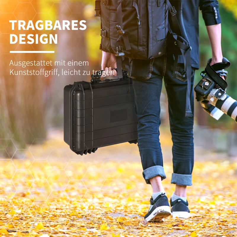 Outsunny Wertsachenkoffer mit Griff, wasserdicht 56 cm x 42 cm x 21 cm Schwarz