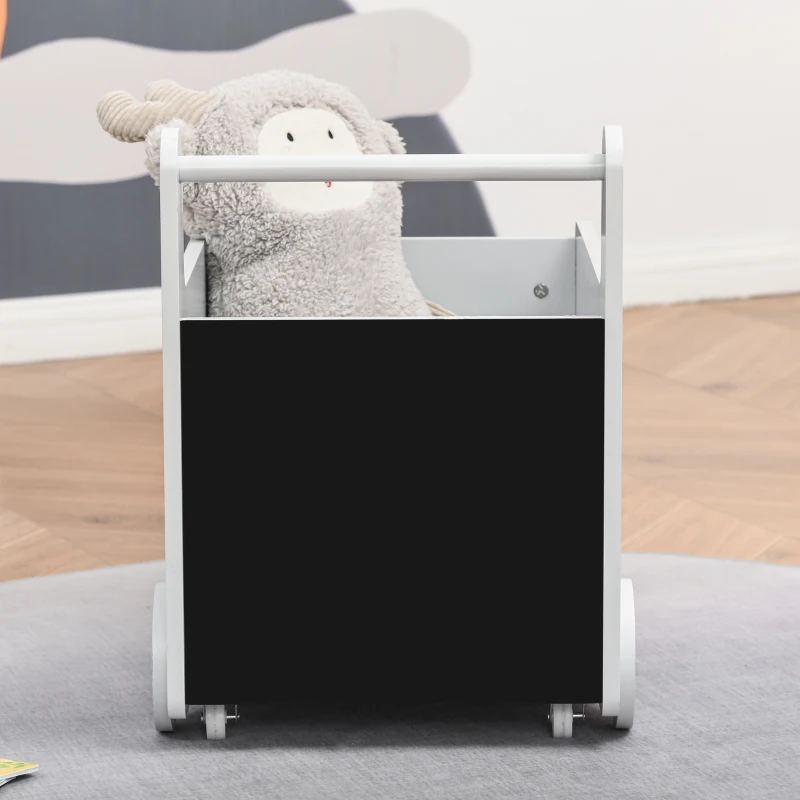 HOMCOM 2-in-1 Lauflernwagen Aufbewahrungsbox Baby Lauflernhilfe Spielzeugkiste mit Räder Griff Bücherkiste Aufbewahrungskorb für 1-4 Jahre Kinder Spielzimmer MDF-Platte Grau 47 x 35 x 45,5 cm
