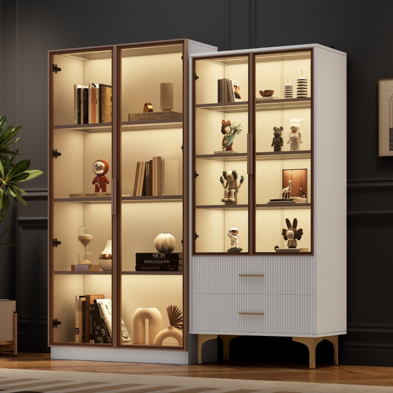 Vetrina A LED Sossiyule 2 Pezzi - Ripiani Vetro, Luci LED, 42x30x160 Cm, Bianco - Foto 6