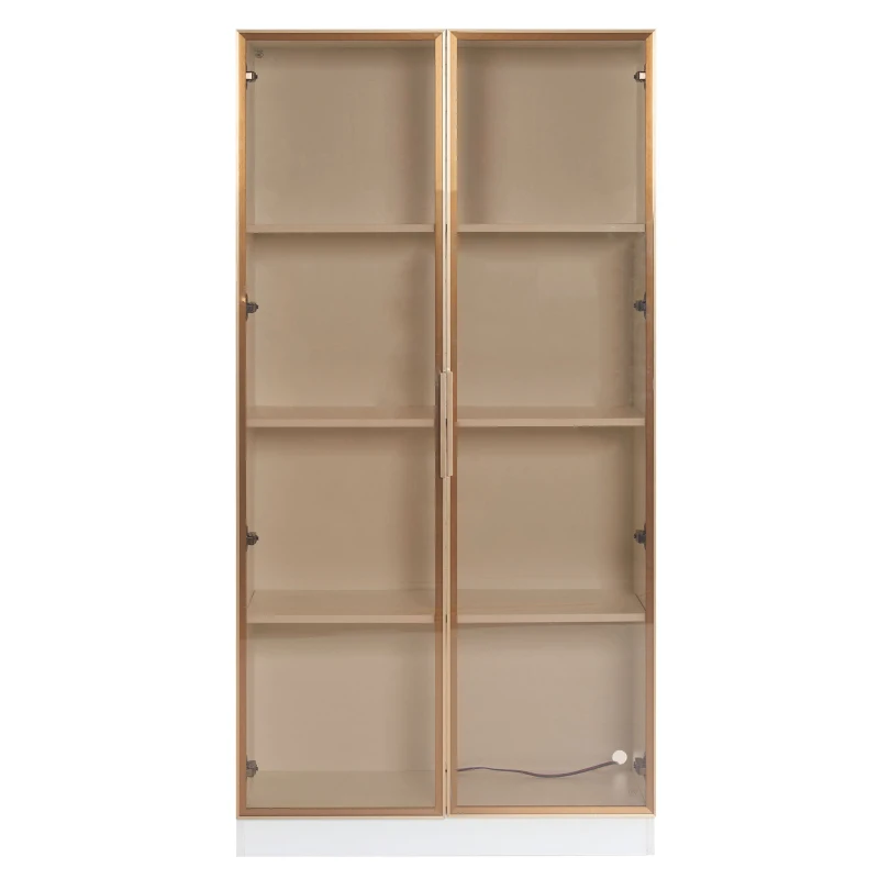 Set di Vetrine Moderne con Illuminazione LED e Ripiani Regolabili, adatte per soggiorno, ufficio, in Vetro, 80x40x160 cm + 70x35x150 cm, Bianco