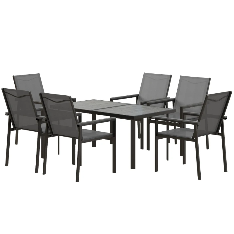 Outsunny Seven-Piece Metal Dining Set, with Glass-Top Table - Grey