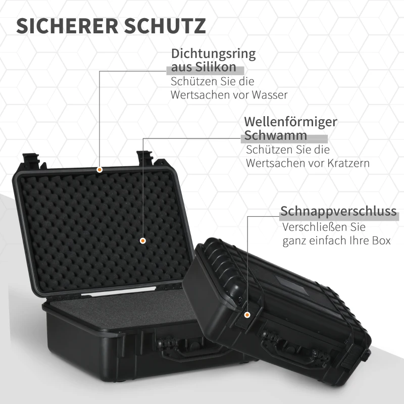 Outsunny Wertsachenkoffer mit Griff, wasserdicht 56 cm x 42 cm x 21 cm Schwarz